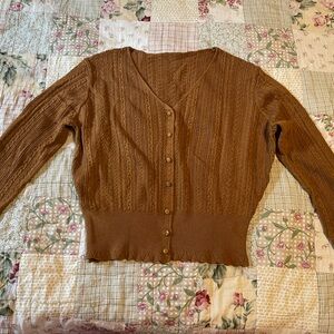 Brown Cable Knit Cardigan